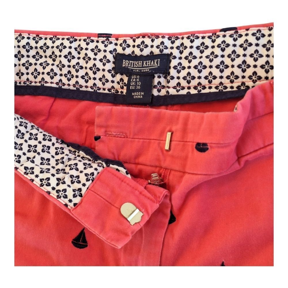 British Khaki Pink Shorts Embroidered Sailboats Cotton Stretch size 6 Pockets - Picture 4 of 12